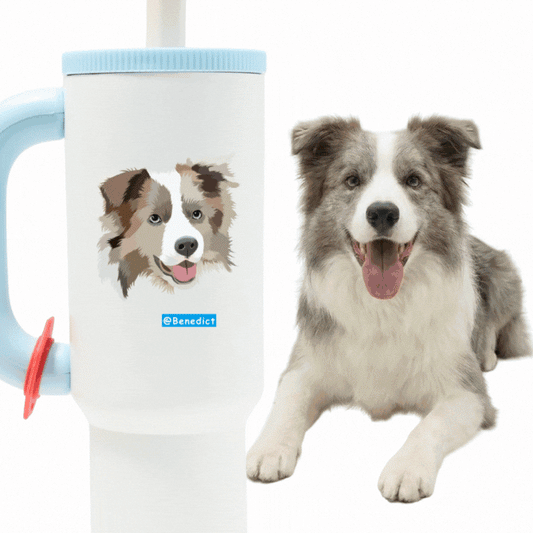40oz Custom Pet Portrait Tumbler - Personalized Dog&Cat - Themed Insulated Travel Mug with Handle and Straw Lid
