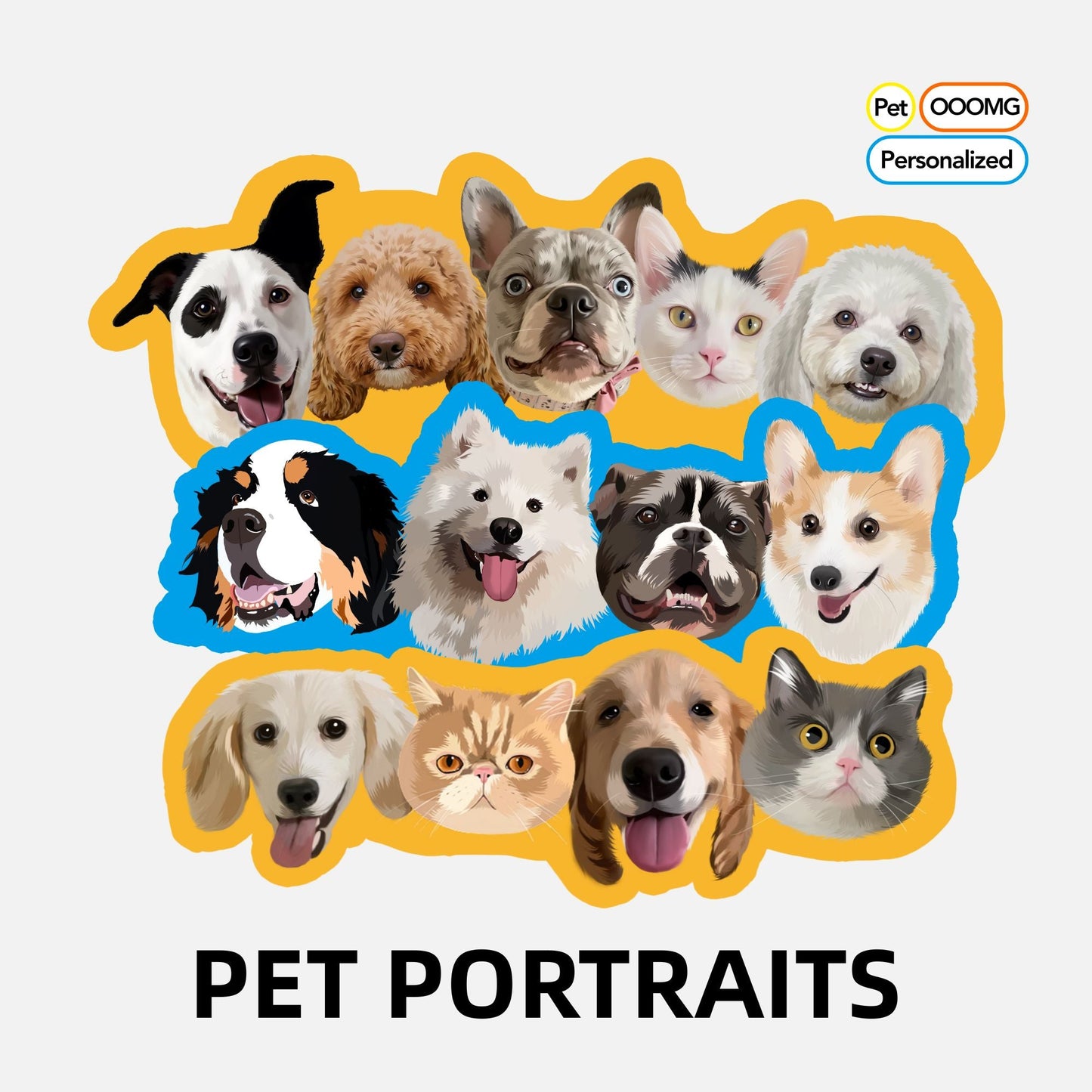Digital File | Custom Portraits, Using Pet Photo, Personalized Digital Dog Portraits, Cat Portraits - OOOMG