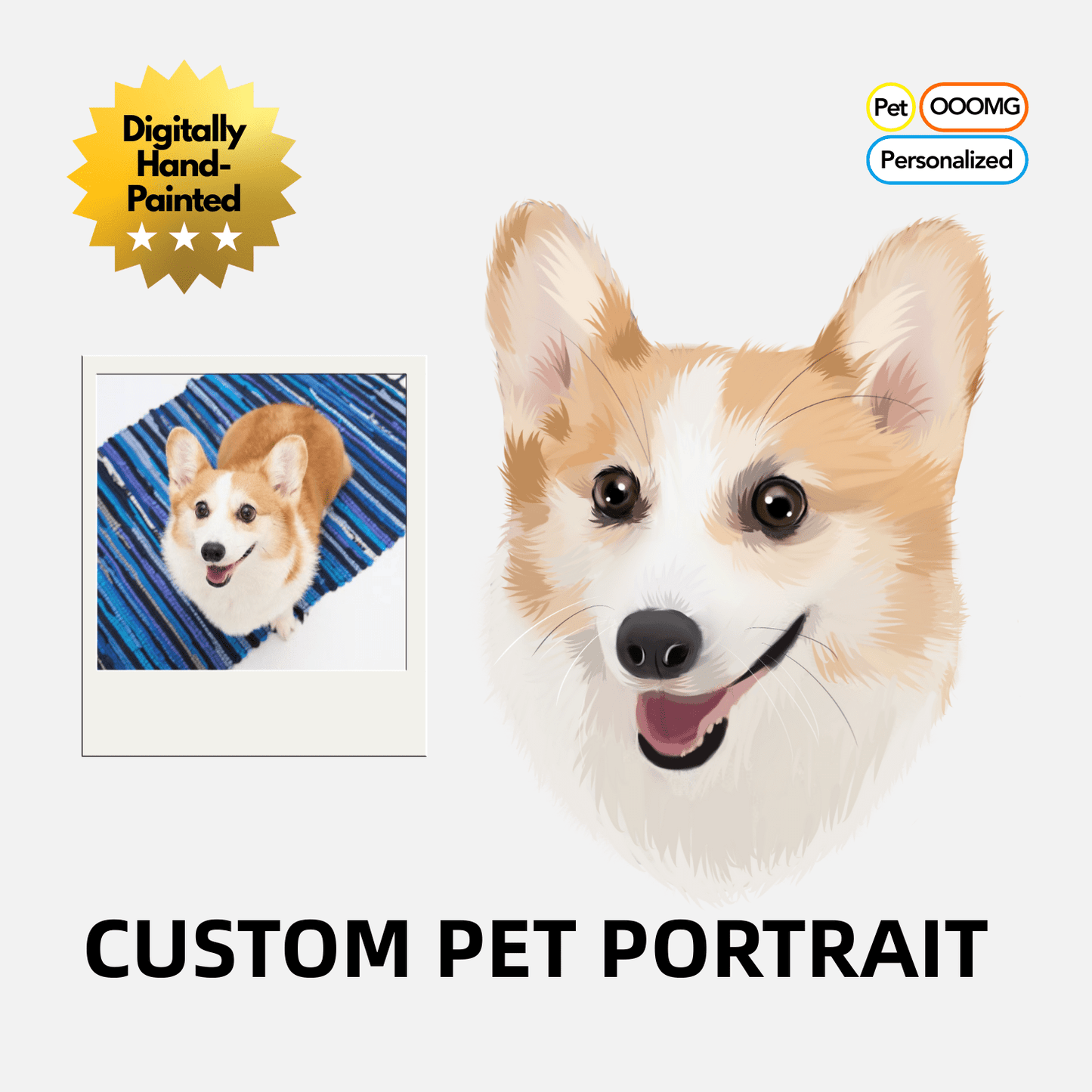 Digital File | Custom Portraits, Using Pet Photo, Personalized Digital Dog Portraits, Cat Portraits - OOOMG
