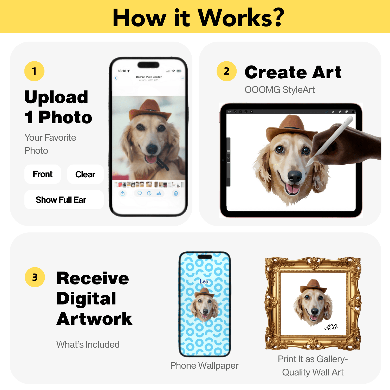Digital File | Custom Portraits, Using Pet Photo, Personalized Digital Dog Portraits, Cat Portraits - OOOMG