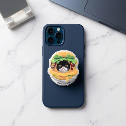 Funny Burger Cat Phone Grip | 3D Embossed Smartphone Stand & Holder - OOOMG