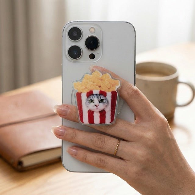 Funny Burger Cat Phone Grip | 3D Embossed Smartphone Stand & Holder - OOOMG