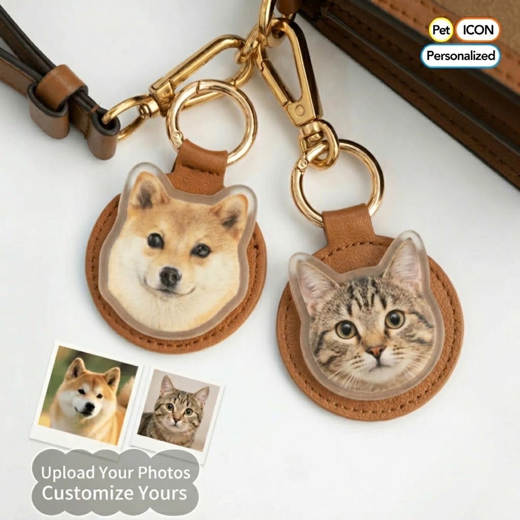 Leather Pet Portrait Keychain Premium 3D Photo Bag Charm Keychain - OOOMG