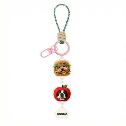 Keychain with burger and apple design on a white background