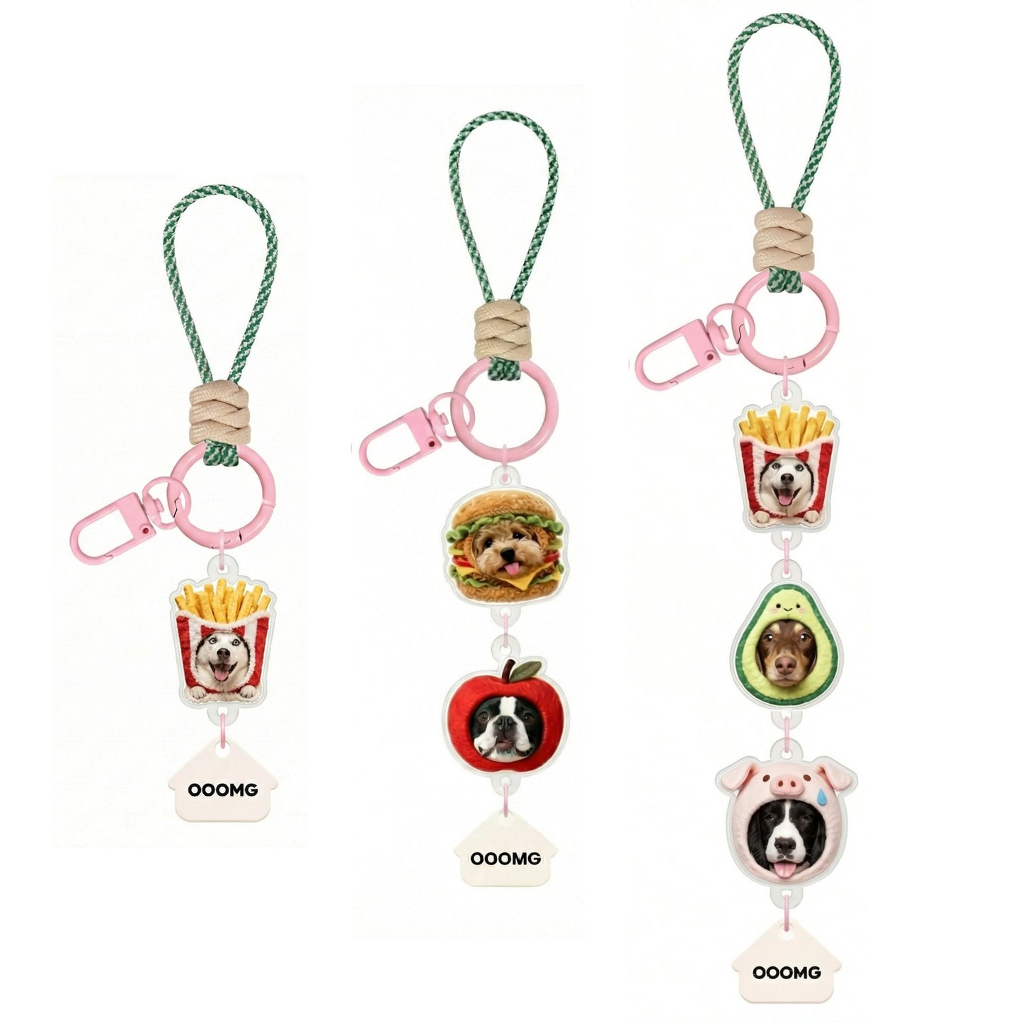 OOOMG | Custom 3D Pop - up Pet Charm – Vertical Link Keychain with Name – Funny Food Frames - OOOMG