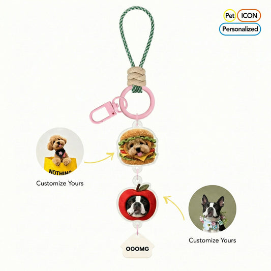 OOOMG | Custom 3D Pop - up Pet Charm – Vertical Link Keychain with Name – Funny Food Frames - OOOMG