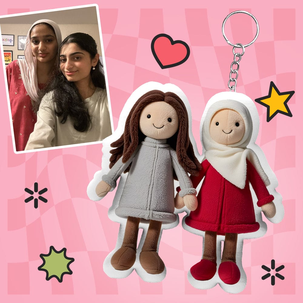 Personalized Photo Plush Doll Keychain Mini Me Plush Keychain Anniversary Gifts for Couple - OOOMG