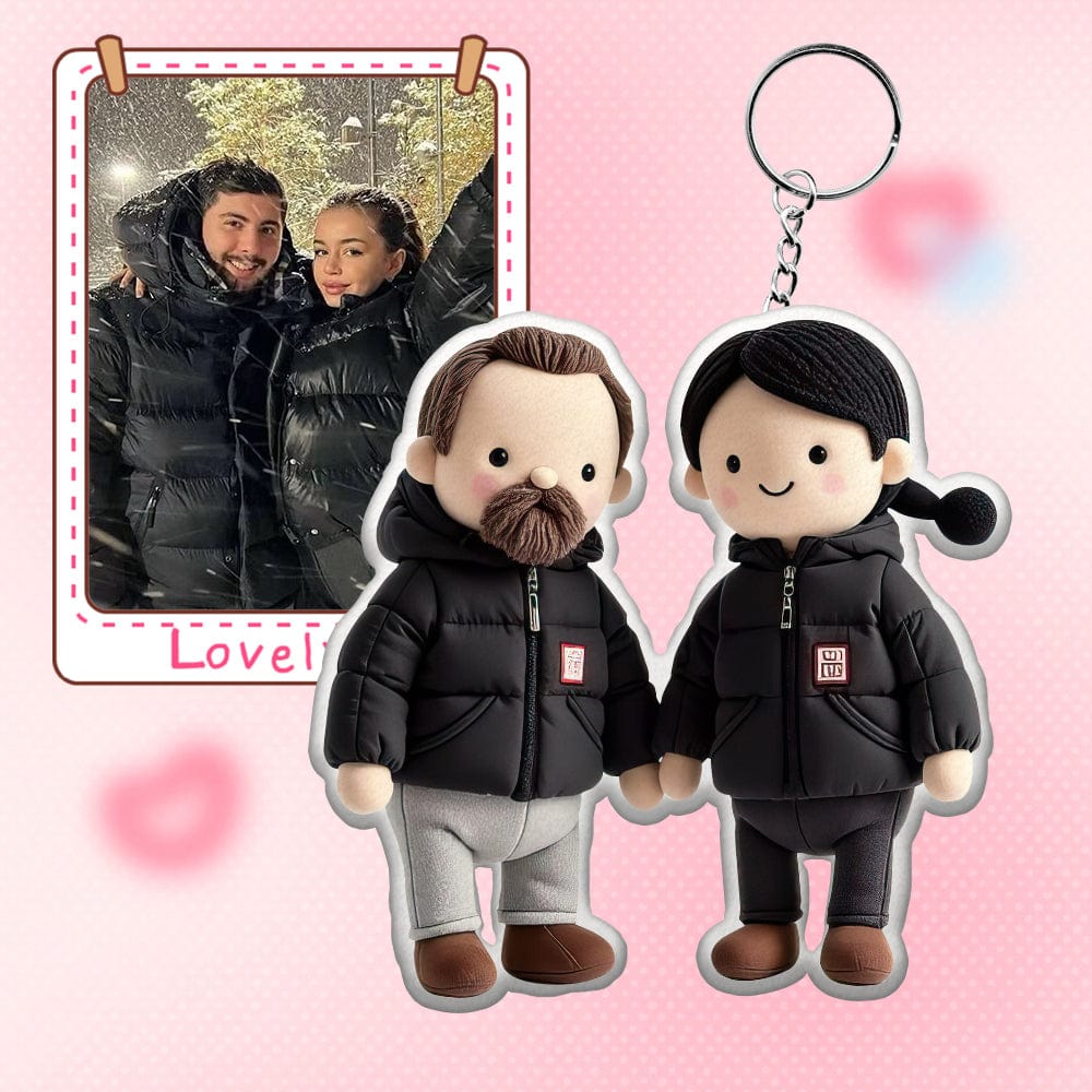 Personalized Photo Plush Doll Keychain Mini Me Plush Keychain Anniversary Gifts for Couple - OOOMG