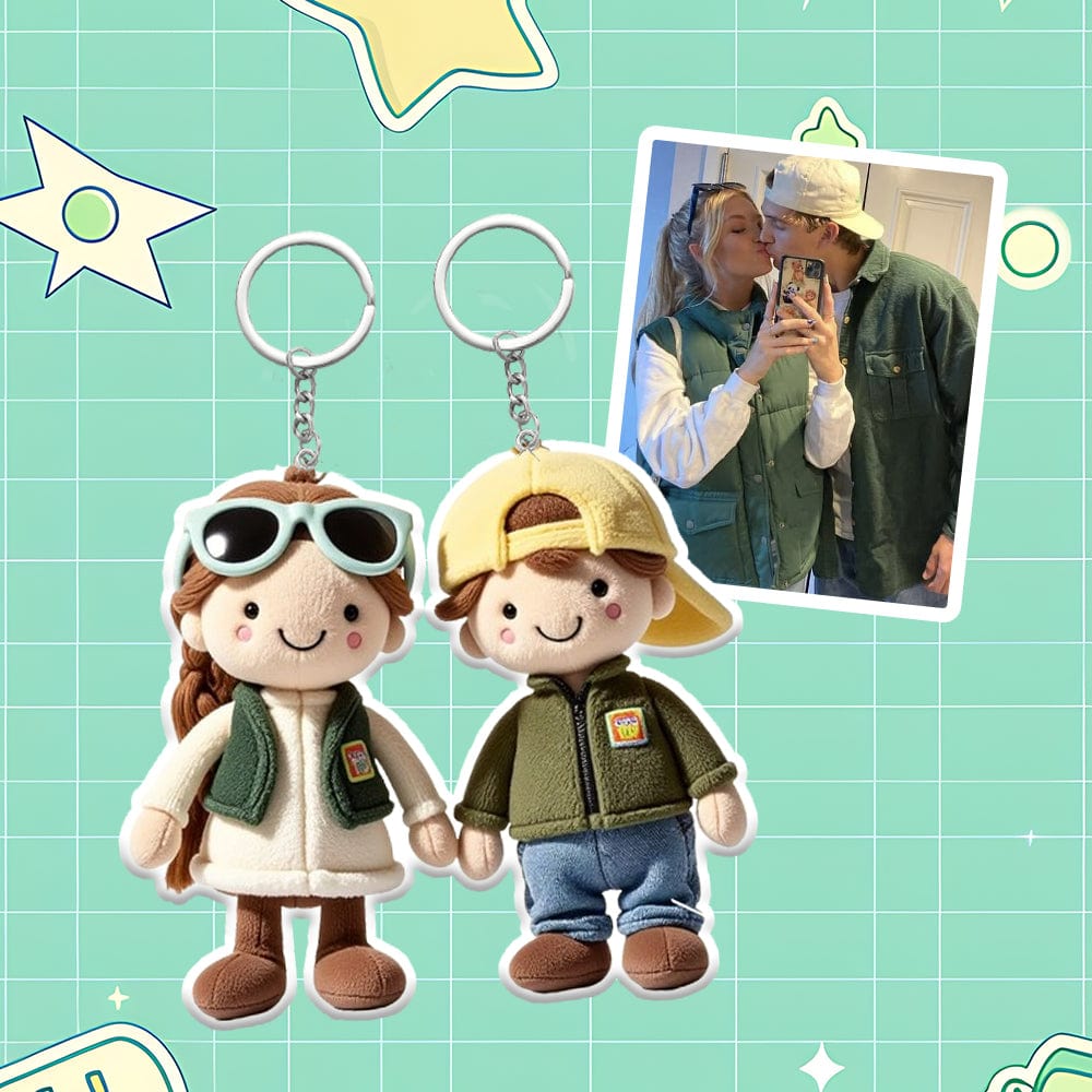 Personalized Photo Plush Doll Keychain Mini Me Plush Keychain Anniversary Gifts for Couple - OOOMG
