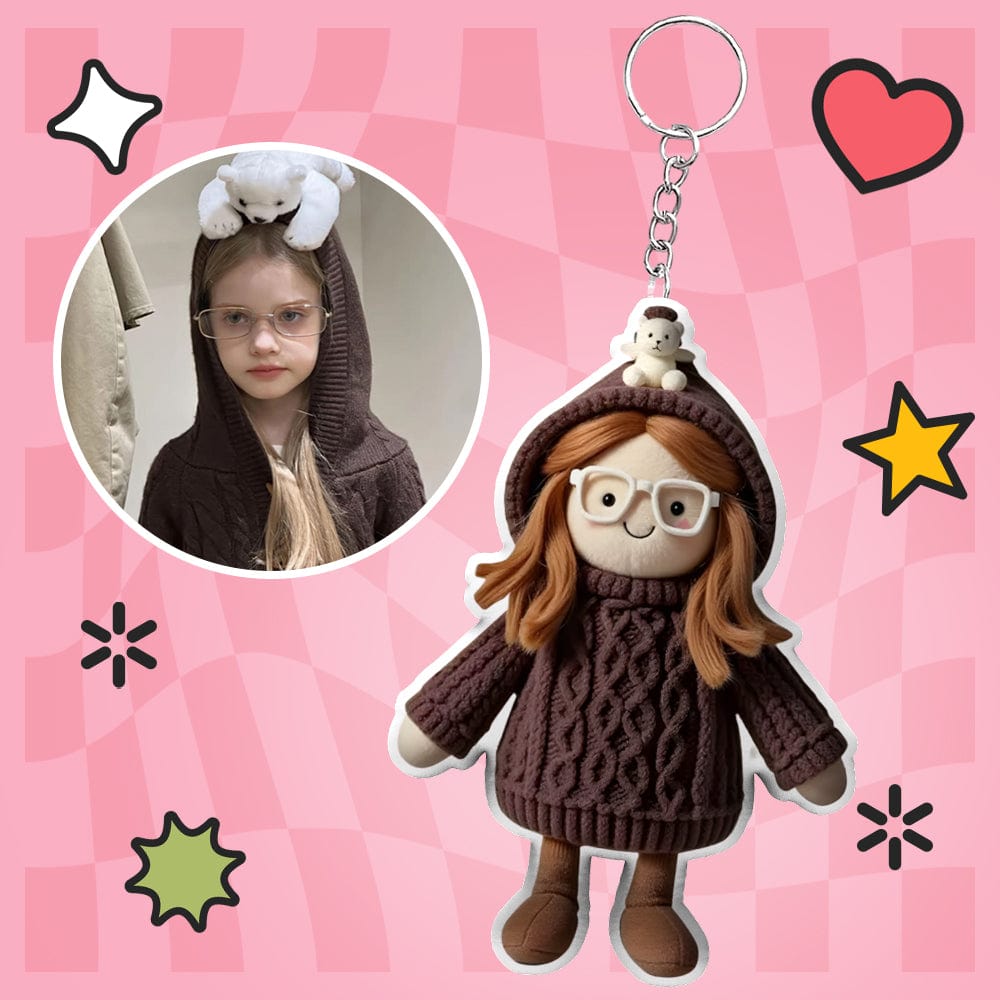 Personalized Photo Plush Doll Keychain Mini Me Plush Keychain Anniversary Gifts for Couple - OOOMG