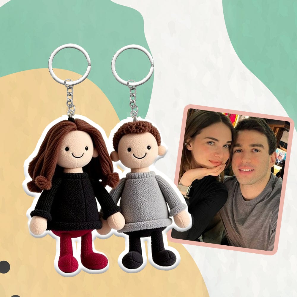 Personalized Photo Plush Doll Keychain Mini Me Plush Keychain Anniversary Gifts for Couple - OOOMG