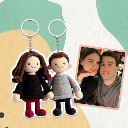 Personalized Photo Plush Doll Keychain Mini Me Plush Keychain Anniversary Gifts for Couple - OOOMG