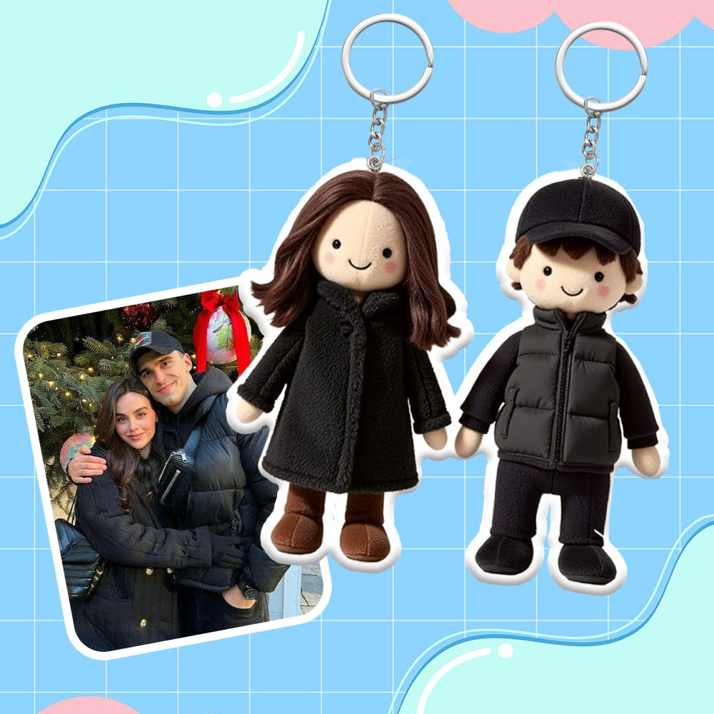 Personalized Photo Plush Doll Keychain Mini Me Plush Keychain Anniversary Gifts for Couple - OOOMG