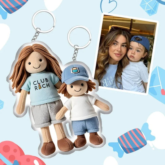 Personalized Photo Plush Doll Keychain Mini Me Plush Keychain Mom and Son - OOOMG