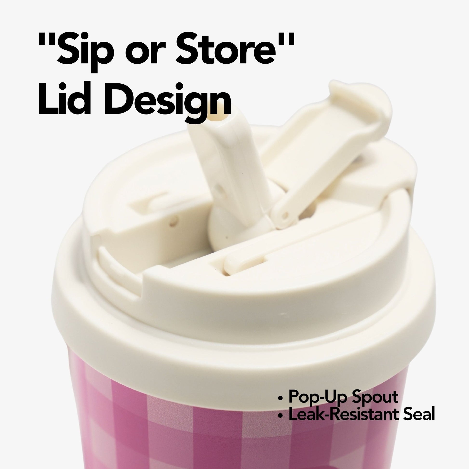 Personalized Pink Gingham Pet Portrait Travel Tumbler – Insulated Stainless Steel Coffee Mug with Pop - Up Straw & Carrying Strap - OOOMG