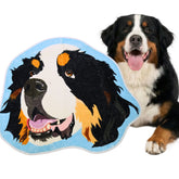 Custom shaped pet portrait rug for bedroom and living room, featuring original dog and cat designs for unique home decor.